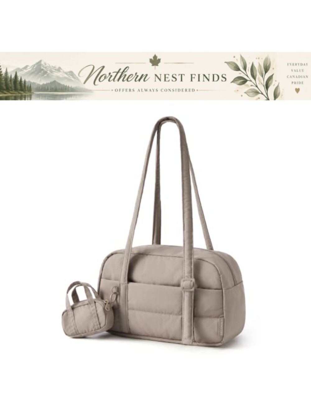 Lightweight Water-Resistant Puffer Shoulder Bag with Pouch